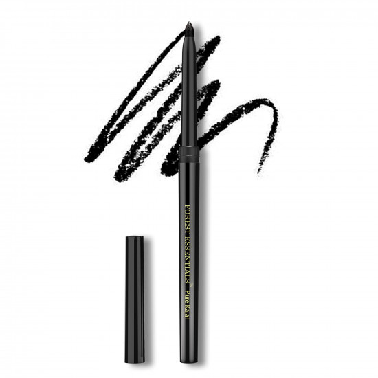 Forest Essentials Gulaab Khaas Kajal | Charcoal Black | Twist-up, Retractable Pencil | Natural Kajal with Intense Colour | Soothes, Brightens & Cools Eyes | Natural Makeup | 0.3 g