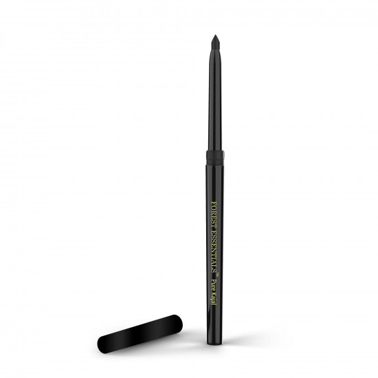 Forest Essentials Gulaab Khaas Kajal | Charcoal Black | Twist-up, Retractable Pencil | Natural Kajal with Intense Colour | Soothes, Brightens & Cools Eyes | Natural Makeup | 0.3 g