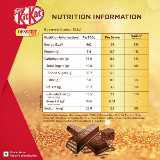 KIT KAT Nestle Dessert Delight, Heavenly Brownie Kubes Wafer Coated With Dark Chocolate Tablets 50 G Pack Of 12 Units , 600 Gram