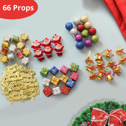 TIED RIBBONS Pack of 66 Christmas Tree Decoration Hanging Ornaments Items Hanging Accessories Combo Set - Christmas Decorations Items for Home Decor