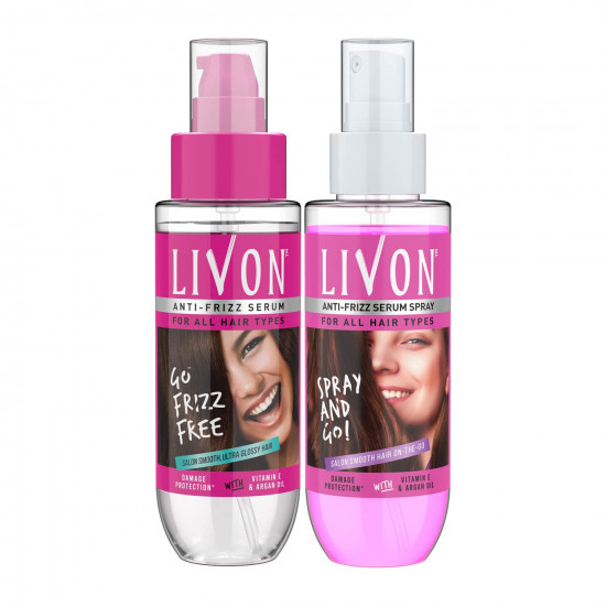 Livon Serum for Women for All Hair Types,For Frizz-free, Smooth & Glossy Hair, 100 ml and Livon Shake & Spray Serum for Women, For Frizz-free,Smooth & Glossy Hair on-the-go, 100 ml