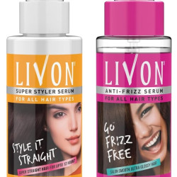 Livon Serum for Women for All Hair Types, For Frizz-free, Smooth & Glossy Hair, 100 ml and Livon Hair Straightening Serum for Straighter Hair Upto 12 Hours & 5X Less Breakage, 100 ml