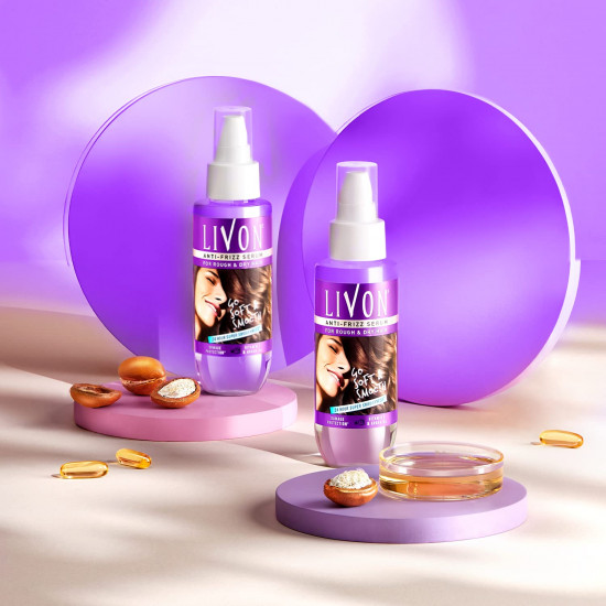 Livon Serum for Women for Dry & Rough Hair For 24 Hour Frizz-free Smoothness, with Argan Oil & Vitamin E, 100 ml and Livon Serum for Women for Dry & Rough Hair For 24 Hour Frizz-free Smoothness, 50 ml