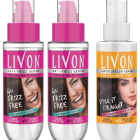 Livon Serum, 100ml (Pack of 2) and Livon Hair Straightening Serum for Straighter Hair Upto 12 Hours & 5X Less Breakage, With Heat Activa