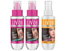 Livon Serum, 100ml (Pack of 2) and Livon Hair Straightening Serum for Straighter Hair Upto 12 Hours & 5X Less Breakage, With Heat Activa