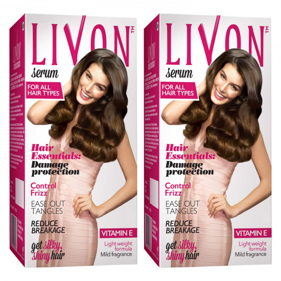 Livon Serum, 100ml (Pack of 2) and Livon Hair Straightening Serum for Straighter Hair Upto 12 Hours & 5X Less Breakage, With Heat Activa