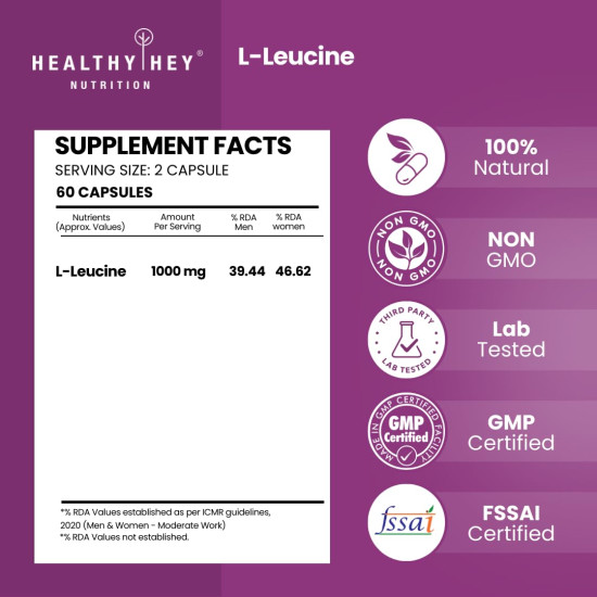 HealthyHey Nutrition L-Leucine 60 Capsules