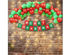 Party Propz Christmas Decoration kIt - 22 Pcs, Merry Christmas Banner (Cardstock) |String Light | christmas Balloons for Decoration | Decoration Items Home | Banner | Red & Green Balloons (Latex)