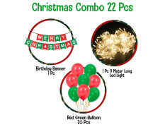Party Propz Christmas Decoration kIt - 22 Pcs, Merry Christmas Banner (Cardstock) |String Light | christmas Balloons for Decoration | Decoration Items Home | Banner | Red & Green Balloons (Latex)