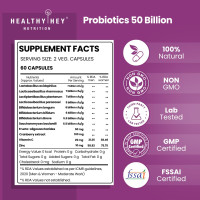 HealthyHey Nutrition Probiotics 50 Billion CFU Multi- Strains, 60 Veg. Capsules, Targeted Release Technology, Stomach Acid Resistant, No Need for Refrigeration, Non-GMO, Gluten-Free