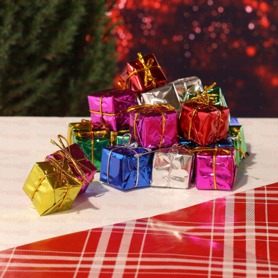 TIED RIBBONS Christmas Tree Decoration Items Small Gift Box Pack of 24 Hanging Ornaments Props Accessories Xmas Decor - Christmas Decorations Items for Home