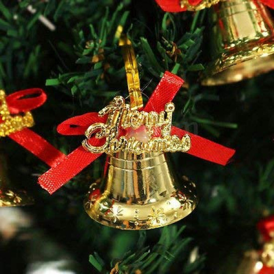 TIED RIBBONS Set of 24 Christmas Tree Decoration Mini Golden Bells Ornaments Props Accessories Small Xmas Tree Decor - Christmas Decorations Items for Home