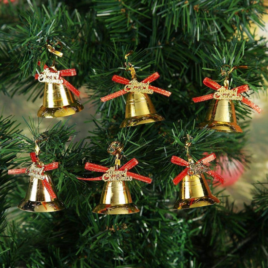 TIED RIBBONS Set of 24 Christmas Tree Decoration Mini Golden Bells Ornaments Props Accessories Small Xmas Tree Decor - Christmas Decorations Items for Home
