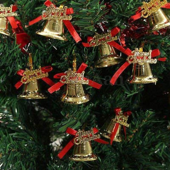 TIED RIBBONS Set of 24 Christmas Tree Decoration Mini Golden Bells Ornaments Props Accessories Small Xmas Tree Decor - Christmas Decorations Items for Home