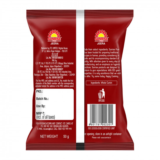 Sunrise Pure Jeera Whole Spice Pouch, 50 g