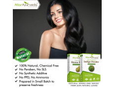 Attar Ayurveda Natural Dye for Black Hair (Henna Leaves powder, Indigo leaves powder combo pack) (200 grams + 200 grams = 400 grams total)