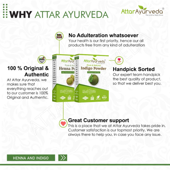 Attar Ayurveda Natural Dye for Black Hair (Henna Leaves powder, Indigo leaves powder combo pack) (200 grams + 200 grams = 400 grams total)