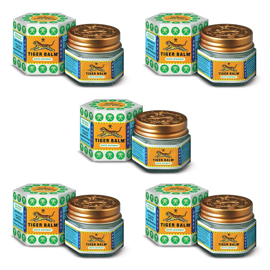 Tiger Balm White Ointment | 21ml each | Pack of 5 | Ayurvedic Pain Relief Balm | for Fast Effective Relief from Headache, Stuffy Nose, Nasal Congestion | Combo Pack