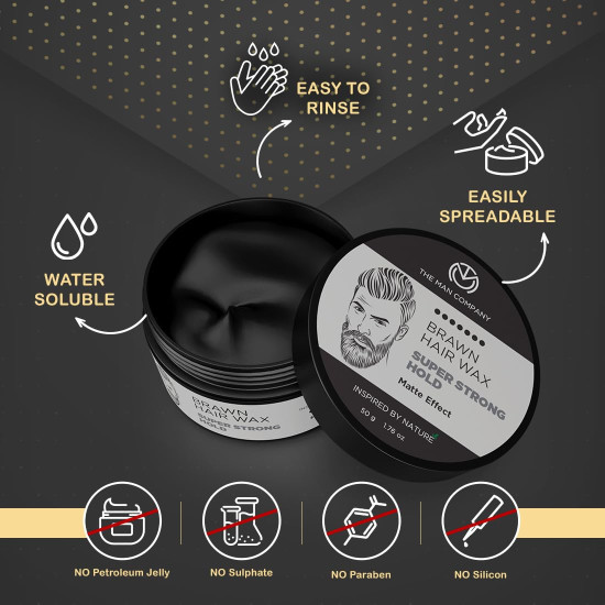 The Man Company Brawn Extra Stronghold Hair Wax for Man | Stylish Pomade Matte Finish | Hair Volumizer | Non - Sticky - 50gm The Man Company Brawn Extra Stronghold Hair Wax for Man | Stylish Pomade Matte Finish | Hair Volumizer | Non - Sticky - 50gm