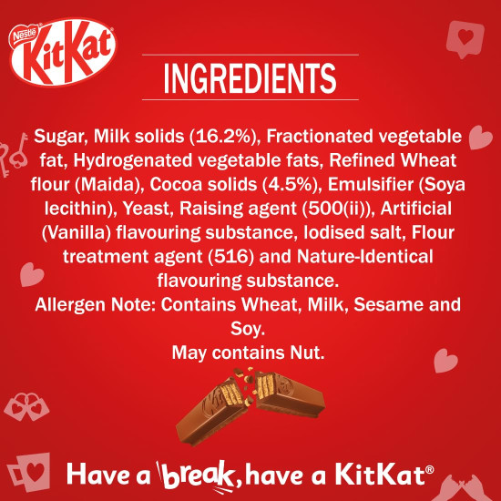 KitKat Love Break, 4 Finger, Chocolate Coated Wafer, Pack Of 21 Units x 38.5 G Each, 808.5 G