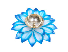 Collectible India Brass Diya Oil Lamp Stand Lotus Kamal Patti Diyas for Puja Home Temple Decor (Sky Blue)