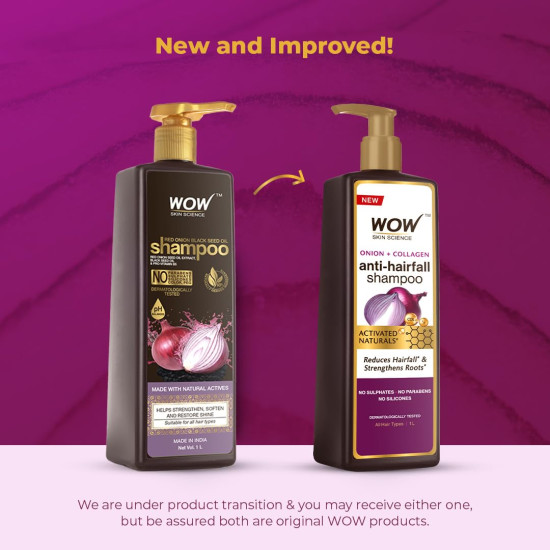 WOW Skin Science Onion + Collagen Anti-Hairfall Shampoo| Controls Hair fall | Helps Strengthen Hair | No Sulphate No Paraben | For Men & Women - 1ltr