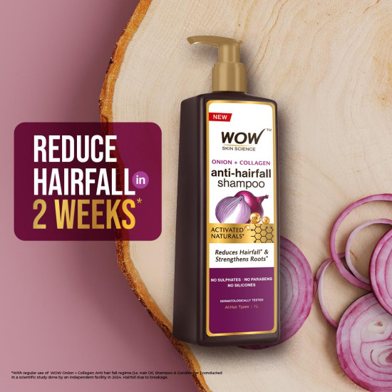 WOW Skin Science Onion + Collagen Anti-Hairfall Shampoo| Controls Hair fall | Helps Strengthen Hair | No Sulphate No Paraben | For Men & Women - 1ltr