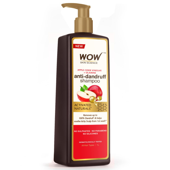 WOW Skin Science Apple Cider Vinegar Shampoo - 1L | Mild Anti-Dandruff Shampoo For Daily Use | Suitable For Men & Women | Balances PH Level | Contains No Sulphates, Parabens or Harmful Chemicals