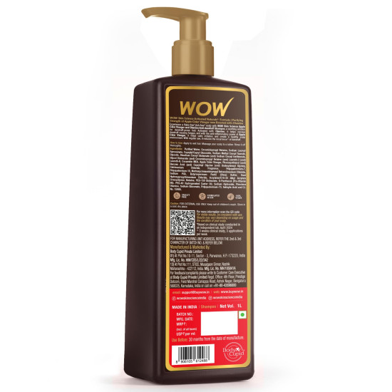 WOW Skin Science Apple Cider Vinegar Shampoo - 1L | Mild Anti-Dandruff Shampoo For Daily Use | Suitable For Men & Women | Balances PH Level | Contains No Sulphates, Parabens or Harmful Chemicals