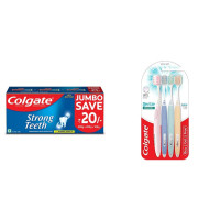 Colgate Strong Teeth Anticavity Toothpaste with Amino Shakti - 500gm Saver Pack & Gentle Enamel Ultra Soft Toothbrush - 4 Pcs (Buy 2 Get 2 Free)