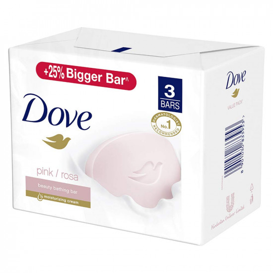 Dove Pink Rosa Bathing Soap Bar 125 g (Pack of 3) | With Moisturising Cream for Softer, Glowing Skin & Body | Nourish Dry Skin more than Ordinary Soap