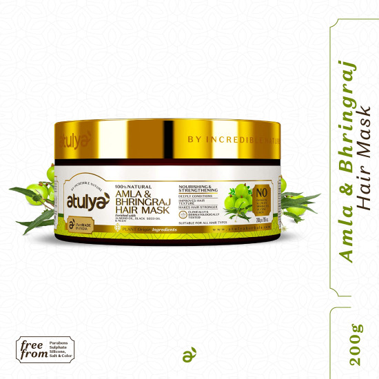 Atulya Amla & Bhringraj Hair Mask | Herbal Hair Mask | Mask for Healthy & Strong Hair | Paraben, Sulphate, Silicone & Mineral Oil Free | Suitable for All Hair Types