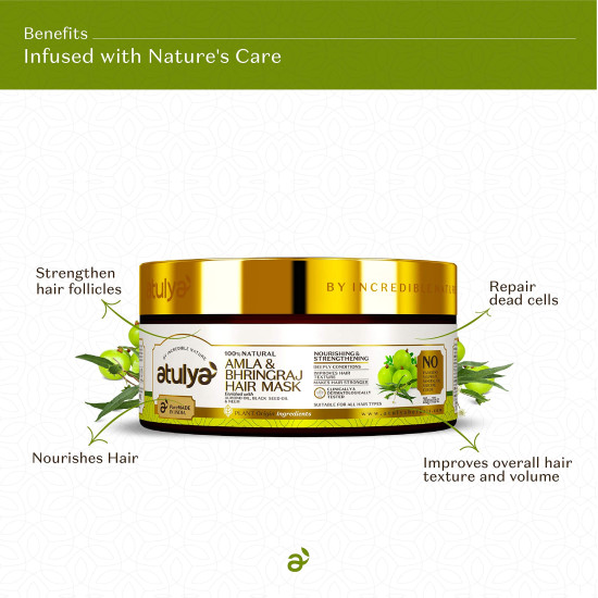 Atulya Amla & Bhringraj Hair Mask | Herbal Hair Mask | Mask for Healthy & Strong Hair | Paraben, Sulphate, Silicone & Mineral Oil Free | Suitable for All Hair Types