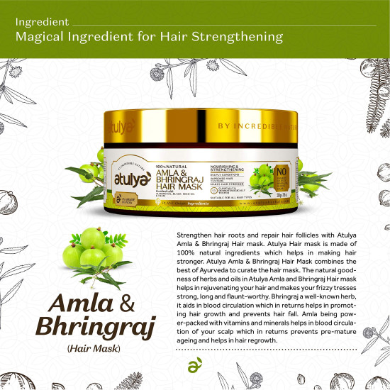 Atulya Amla & Bhringraj Hair Mask | Herbal Hair Mask | Mask for Healthy & Strong Hair | Paraben, Sulphate, Silicone & Mineral Oil Free | Suitable for All Hair Types
