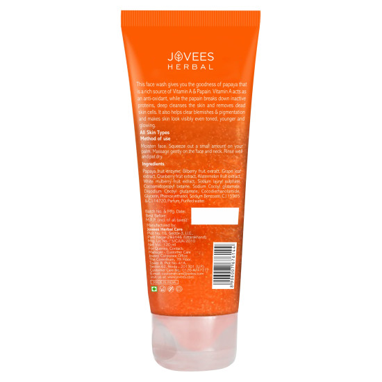 Jovees Herbal Papaya Face Wash For Women/Men | Brightening and Glowing Skin | Removes Pigmentation and Dark Spots | For All Skin Types 120ML