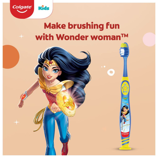 Colgate Kids Wonder Woman Extra- Soft Toothbrush (5+ Years) - 1 Pc (Pack Of 3), Manual, Blue