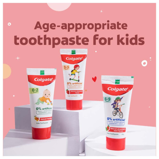 Colgate Kids Anticavity Toothpaste for 3-5 Years, 160g (80g x 2), Natural Strawberry Flavour, 0% Artificial Substances