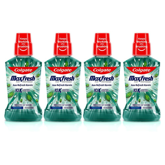 Colgate Maxfresh Plax Antibacterial Mouthwash, 99% Germ Removal, 24/7 Fresh Breath - 1000ml (250ml X4), (Fresh Mint)