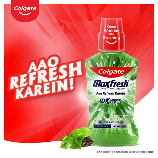 Colgate Maxfresh Plax Antibacterial Mouthwash, 99% Germ Removal, 24/7 Fresh Breath - 1000ml (Pack of 250ml X4), (Fresh Tea)