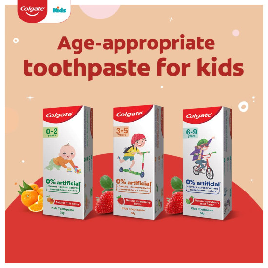 Colgate Kids Anticavity Toothpaste 6-9 Years, 160g (80g x 2), Natural Strawberry Mint Flavour, 0% Artificial