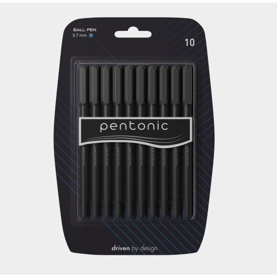 Pentonic 0.7mm Ball Point Pen Blister Pack | Black Body | Blue Ink | Set of 10 Pens