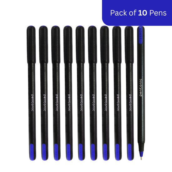 Pentonic 0.7mm Ball Point Pen Blister Pack | Black Body | Blue Ink | Set of 10 Pens