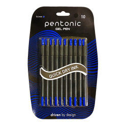 Pentonic 0.6 mm Gel Pen Blister Pack | Black Body | Blue ink | Set of 10