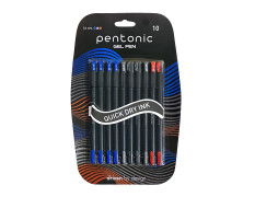 Pentonic 0.6 mm Gel Pen Blister Pack | Black Body | 4 Blue, 4 Black & 2 Red Ink | Set of 10