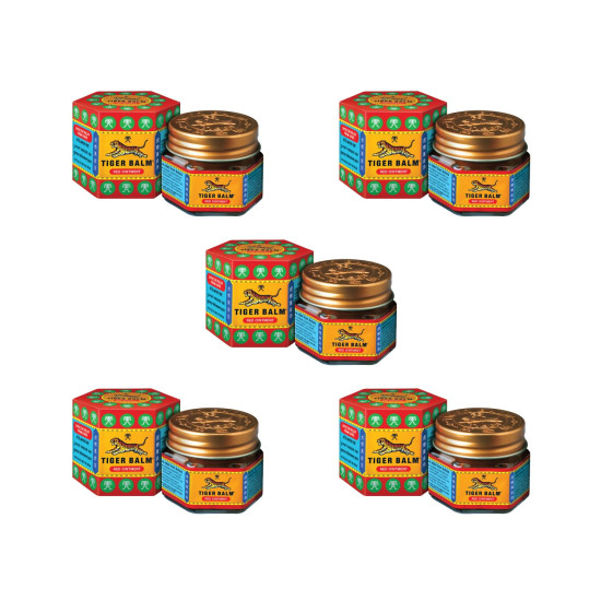 Tiger Balm Red Ointment For Effective Relief From Muscular Aches, Sprains & Pain - 21ml | Ayurvedic Balm | Pack of 5 Tiger Balm Red Ointment For Effective Relief From Muscular Aches, Sprains & Pain - 21ml | Ayurvedic Balm | Pack of 5