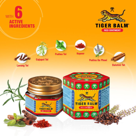 Tiger Balm Red Ointment For Effective Relief From Muscular Aches, Sprains & Pain - 21ml | Ayurvedic Balm | Pack of 5 Tiger Balm Red Ointment For Effective Relief From Muscular Aches, Sprains & Pain - 21ml | Ayurvedic Balm | Pack of 5