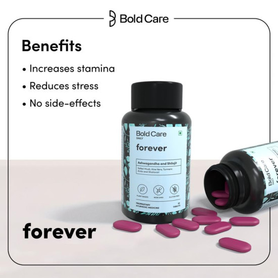 Bold Care Forever Ashwagandha & Shilajit 120 Capsules | Boosts Stamina for Men | Supplements For Men | Zero Side Effects