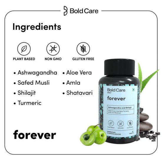 Bold Care Forever Ashwagandha & Shilajit 120 Capsules | Boosts Stamina for Men | Supplements For Men | Zero Side Effects