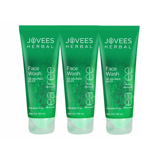 Jovees Herbal Tea Tree Oil Control Face Wash | For Women/Men | For Oily & Acne Prone Skin | With Vitamin E & Tea Tree Oil | Prevents Pimple & Acne Breakout 120 ML (Pack of 3)