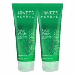 Jovees Herbal Tea Tree Oil Control Face Wash | For Women/Men | For Oily & Acne Prone Skin | With Vitamin E & Tea Tree Oil | Prevents Pimple & Acne Breakout 120 ML (Pack of Two)
